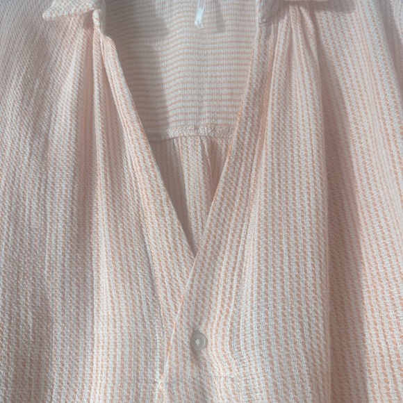 Free People loose fitting low v-neck top with cream and peach strips - Picture 2 of 6